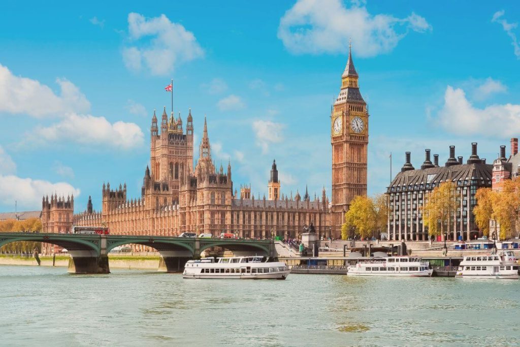 View of Westminster and Big Ben in London on a sunny day — a classic destination for UK family staycation.